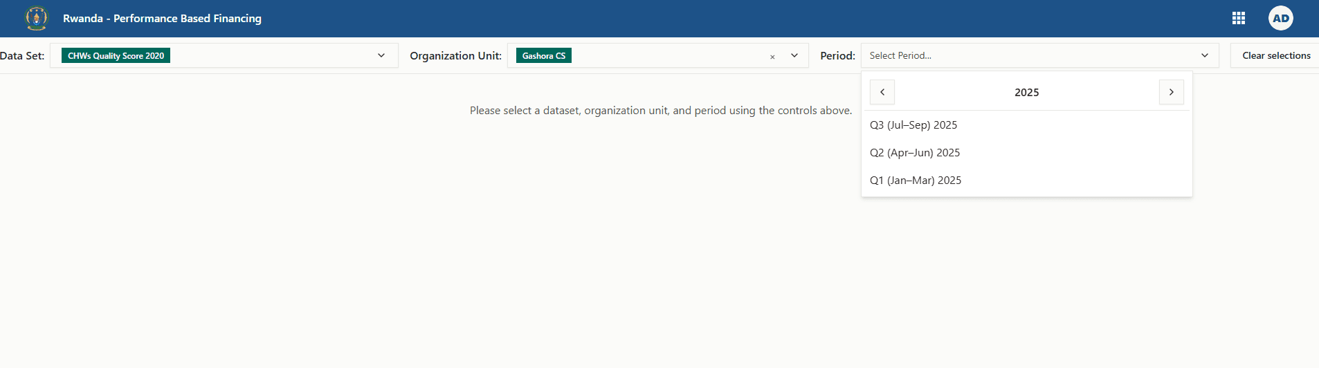 Quality score entry period selector showing completed supervision cycles