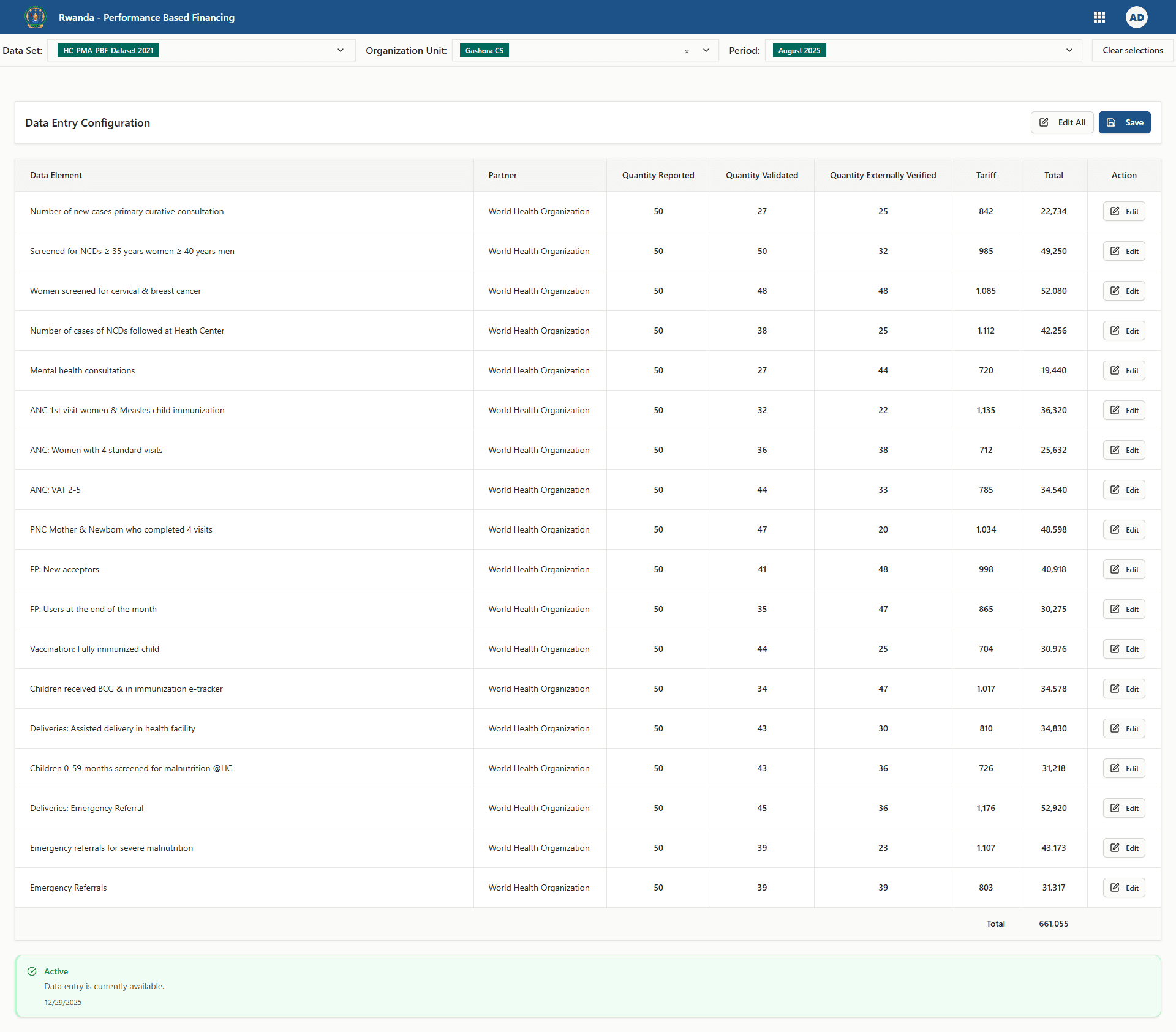 All values entered and totals calculated