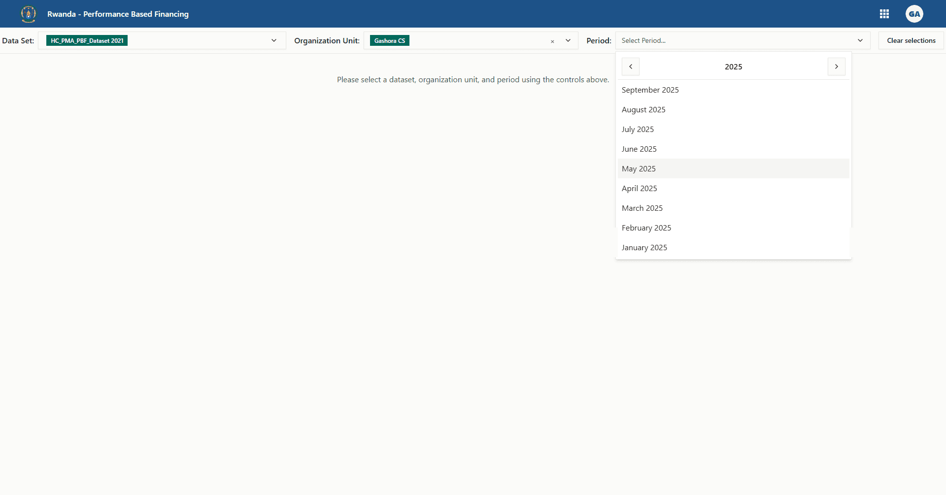 Choosing the period after selecting dataset and organisation unit